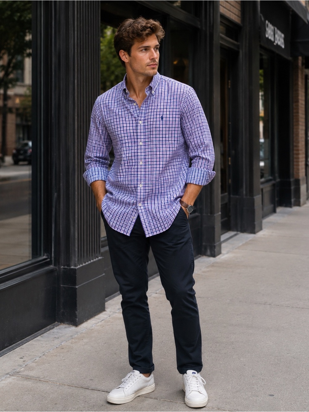 Ralph Lauren Purple and White Check Button-Down Shirt